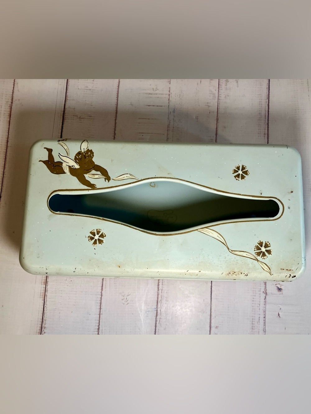 Vintage Ransburg Metal Tissue Box Cover Cherub Angel Footed Mcm